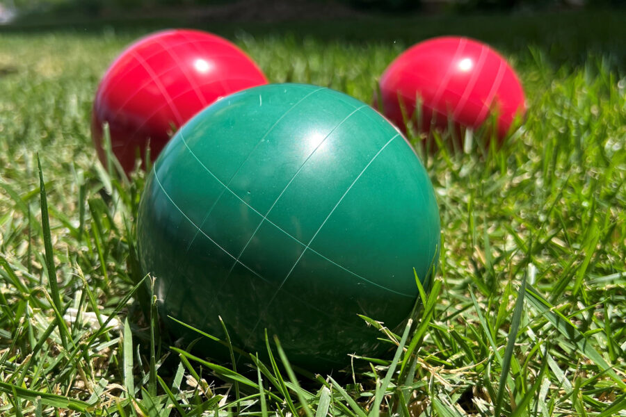 Three balls on a field.