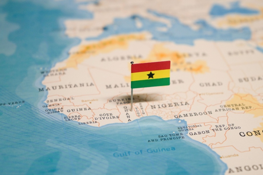 The flag of Ghana on a map.