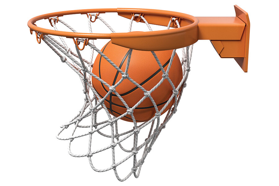 Basketball in hoop.
