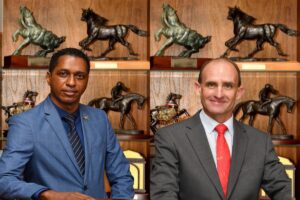Vee Moodley, Chief Executive, and Arnold Hyde, Racing Control Executive at the National Horseracing Authority of Southern Africa.