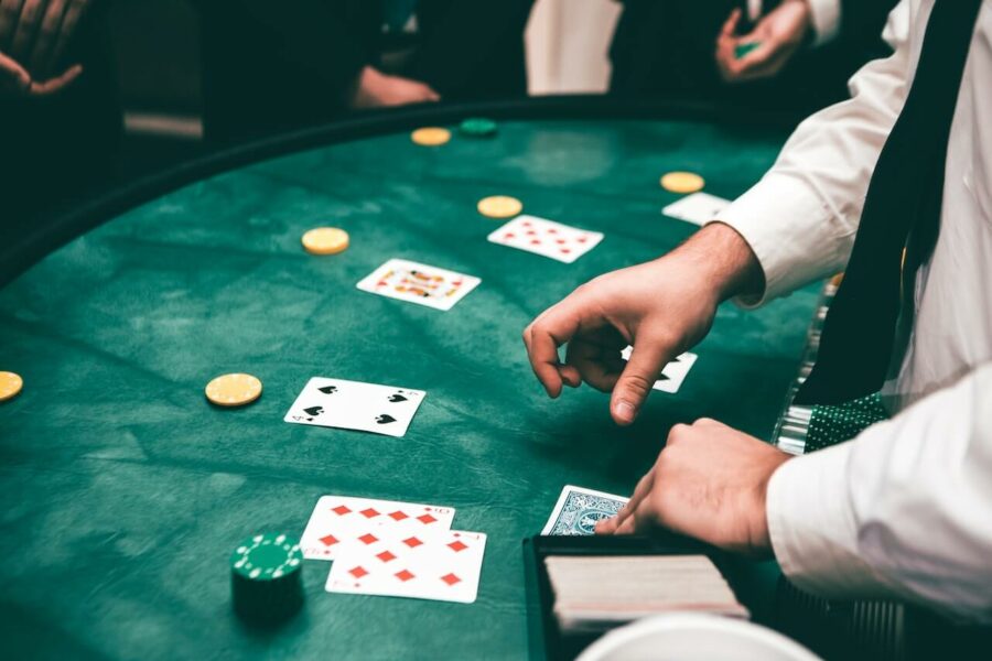 A casino poker game in action.