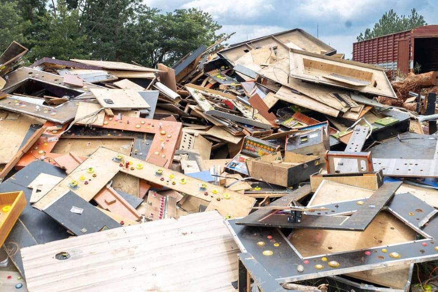 Several destroyed gaming machines.