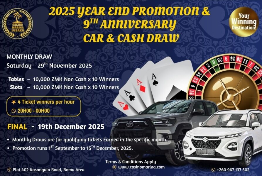 Zambia’s Casino Marina marks nine years with car and cash giveaway