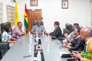 Officials from the National Lottery Authority (NLA) and the Ghana Medical Trust Fund (GMTF) discuss collaboration to strengthen healthcare delivery .