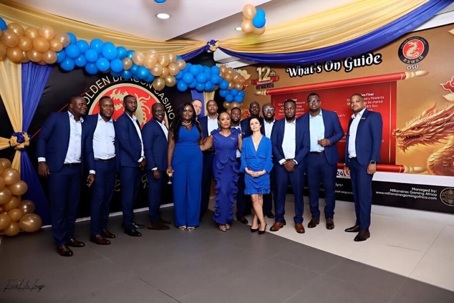 Golden Dragon Casino Osu management and staff celebrate 12 years of gaming and entertainment in Accra, Ghana.