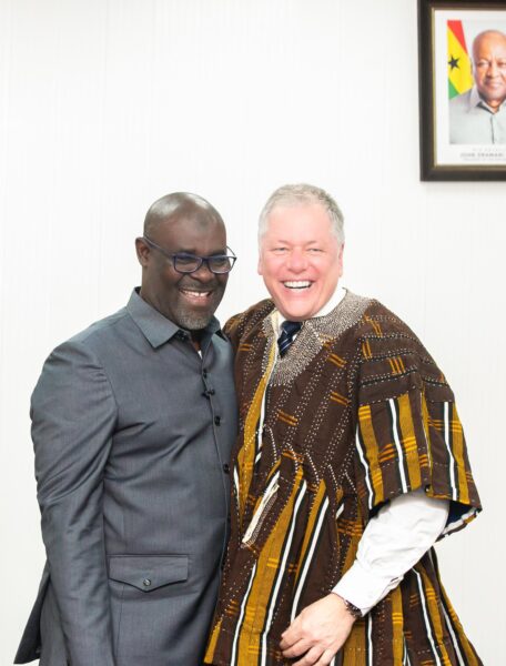 Ghana’s National Lottery Authority Director-General Mohamed Abdul-Salam (left) welcomes World Lottery Association President Andreas Kotter during his visit to the country. 