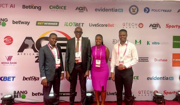 NLGRB CEO Denis Mudene (second from left) with fellow delegates at Africa Gaming Expo (AGE) 2026 in Lagos, Nigeria, where regulators discussed cross-border gaming regulation.