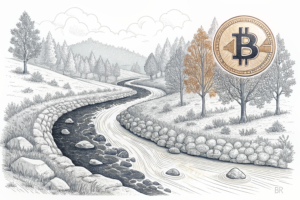 A clear, flowing stream of abstract digital currency is repeatedly diverted and diminished by numerous small, opaque valves along its path.