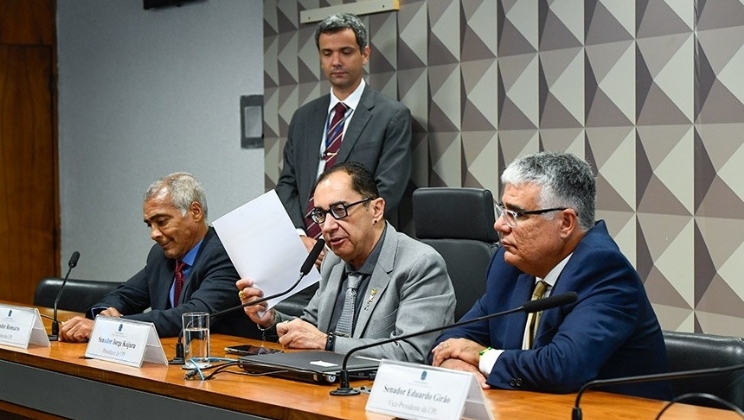 Depoimento teve apenas as presenças dos senadores Jorge Kajuru, Romário, Carlos Portinho e Eduardo Girão (Foto: Roque de Sá / Agência Senado)