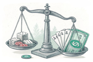 A scale balancing responsible financial decisions and gambling choices tips towards the side of caution.