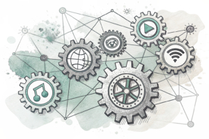 A network of interconnected gears symbolizing the seamless integration of premium sports data, live streaming, and integrity services between two entities.