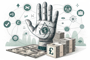 A giant hand restricts a variety of events, from sports outcomes to political elections, symbolized by fading virtual icons, while a stack of recognized economic indicators remains untouched.