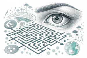 A watchful eye oversees a maze of interconnected digital lines, detecting irregular patterns in a sea of shifting probabilities.
