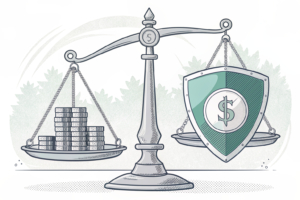 A scale balancing between a stack of digital assets and a national security shield, reflecting the process of recovering blocked funds for public safety.