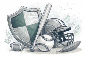 A digital shield surrounds a group of sports equipment, protecting them from unseen threats.