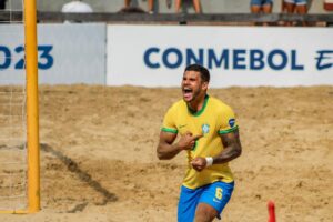 La selección brasileña de fútbol playa va en búsqueda de su sexta copa del mundo. Foto Conmebol.  