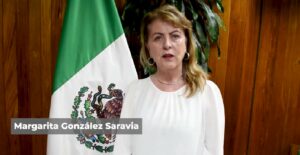 Margarita González Saravia, directora general de la Lotería de México, habló a través de un video.