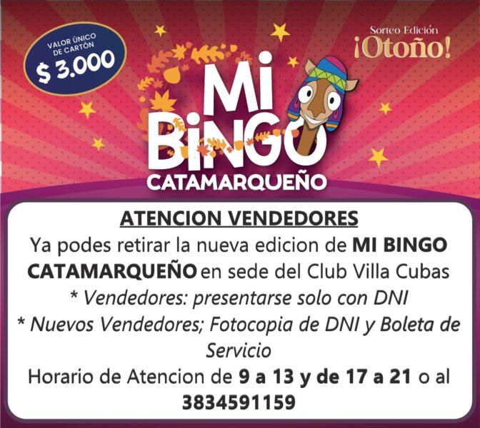 El 15 de mayo se anuncian los ganadores de "Mi Bingo Catamarqueño, edición Otoño".