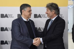 Jorge Macri y Juan Bautista Mahiques durante la presentación de la nueva fiscalía. Foto: Prensa CABA.