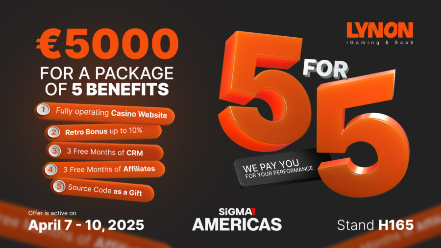 €5000 for a package of benefits. Fully operating casino website. Retro bonus up to 10 per cent. 3 Free months of CRM. 3 free months of affiliates. Source code as a gift. SiGMA Americas. Stand H165.