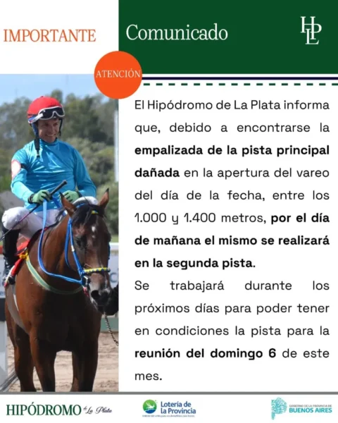 Comunicado oficial de Hipódromo de La Plata.