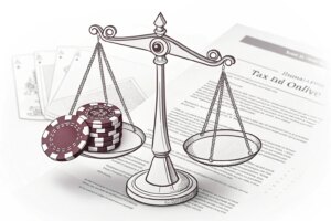 Dibujo de la balanza de la justicia con fichas de casino.
