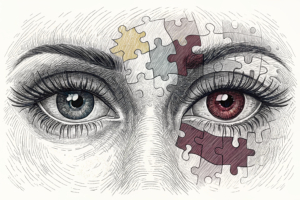 A pair of eyes made of colorful puzzle pieces, reflecting the diverse perspectives of the province's inhabitants.