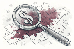 A magnifying glass hovers over a network of interconnected puzzle pieces, symbolizing the focus on enhancing financial intelligence and supervision practices.