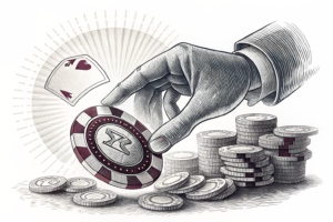 A towering hand releases a grip on a fading digital casino chip, symbolizing the end of a long-standing monopoly in the online gambling market.