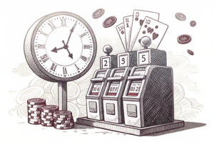 A clock ticking down on a stack of electronic slot machines, symbolizing the time limit for the Pre NUC identification process.