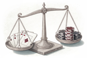 A scale with unbalanced weights symbolizes the lack of guarantees and transparency in the competitive bidding process for casino licenses.