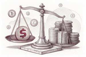 A digital scale tips heavily towards a stack of virtual coins, symbolizing the surge in online gambling tax revenue.