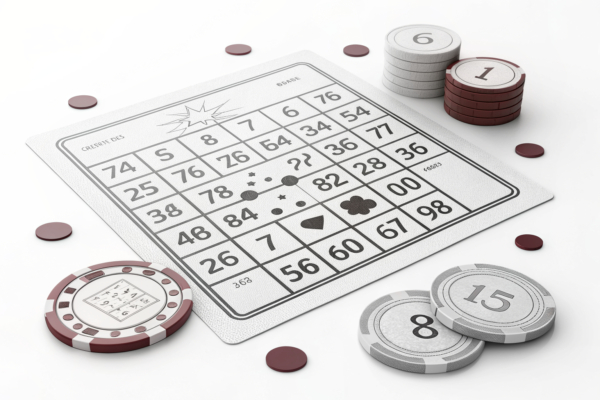A digital bingo card with interconnected lines fades into a traditional bingo card, symbolizing the transition to electronic bingo in the region.