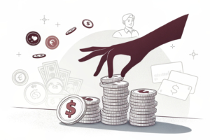 A shadowy hand casts a looming shadow over a fading stack of digital coins, symbolizing the financial impact of fixed-odds betting.