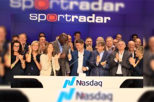 CEO Carsten Koerl was joined on stage by the Sportradar executive team, investors Michael Jordan and Todd Boehly.