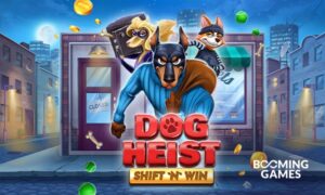 The dogs are up to trouble in Dog Heist Shift ‘n’ Win from Booming Games.