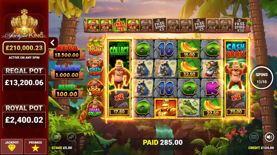 A new Kong Upgrade allows players to unlock up to four different cash collect symbols.