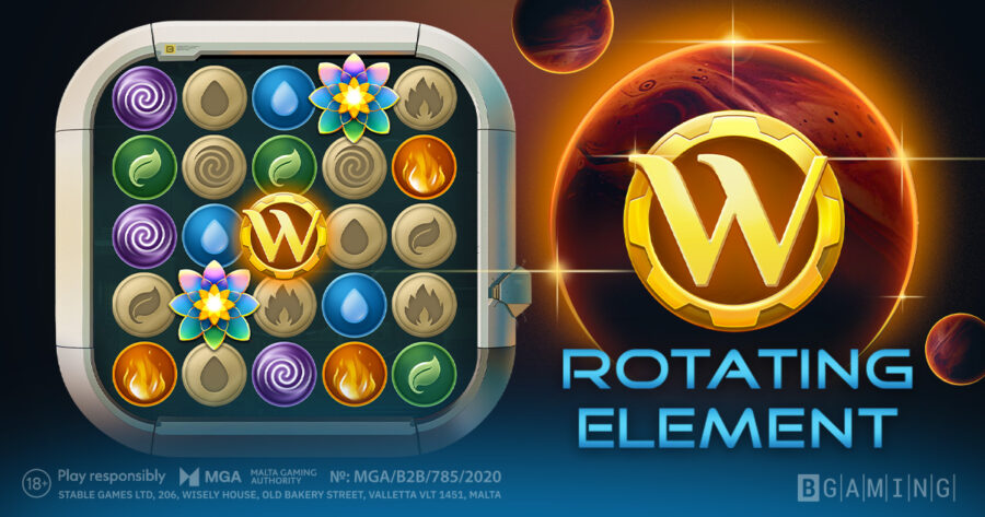 The unique yet easy-to-play "Rotating Element" title includes progressive win multipliers.