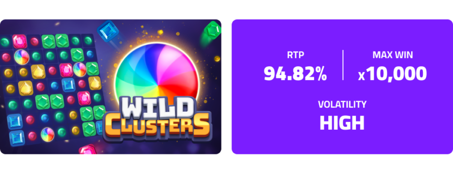 Wild Clusters - RTP 94.82%. Max win x10,000. Volatility, high.