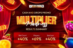 1spin4win - Cash and Drops Promo. Multiplier madness results summary - Bet Count + 40% - Players + 69% - Bet Sum + 40%.