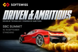 SOFTSWISS - Driven &Ambitious. Driven by technology, powered by ambitions. SBC Summit 16-18 September. Stand B160.