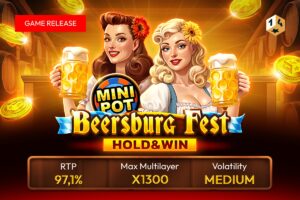 1spin4win - Game release. Minipot, beersburg fest hold & win. RTP91,1%, max multilayer X1300, volatility, medium.