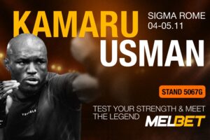 Kamaru Usman - SiGMA Rome 04.05.11. Stand 5067G. Test your strength & meet the legend. Melbet.