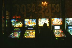Pinball machines in a gaming arcade