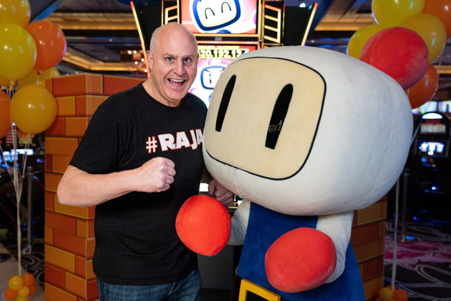 YouTube star Scott Richter (The Big Jackpot) celebrate the world premiere of Bomberman slot machine at Graton Resort & Casino.