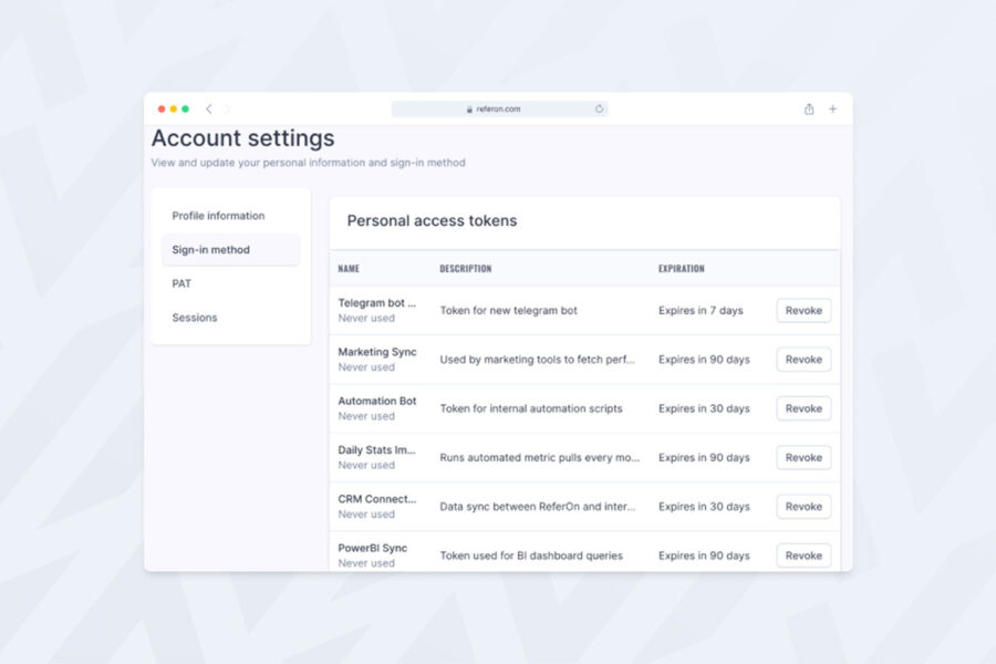 ReferOn introduces Personal Access Tokens (PAT)