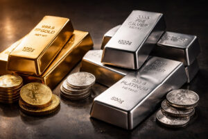 Photo of gold and silver bars.