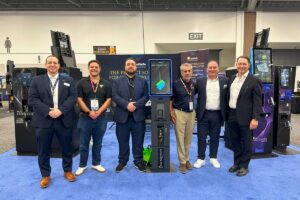 Delighted with the new partnership: Francois Remy (from left), Sales Manager for North America at GeWeTe; Jeff Capilouto, Managing Director of the Gaming Division at Betson Enterprises; Reinaldo Perez, Technician at GeWeTe; David Capilouto, Betson Enterprises; Aristidis Tsikouras, CEO of GeWeTe; Todd Cravens, President of Betson Gaming.