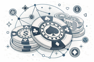A vibrant, expanding web of interconnected digital casino chips symbolizes a surge in revenue and growth for a gambling operator.