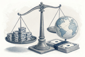 A scale balances a stack of betting chips and a digital globe, hinting at a strategic shift in the ownership structure of major gambling brands in the region.